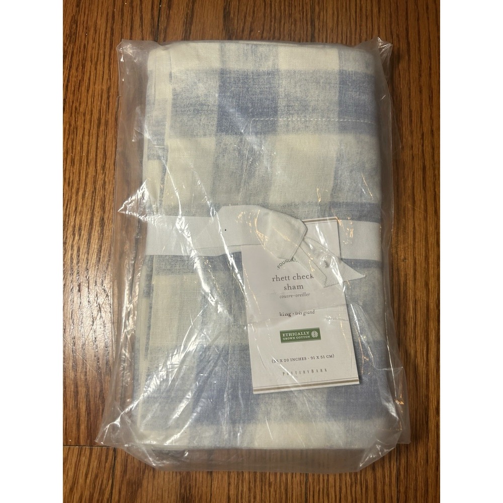 Pottery Barn Rhett‎ Check King Sham Blue White Buffalo Plaid Cotton New